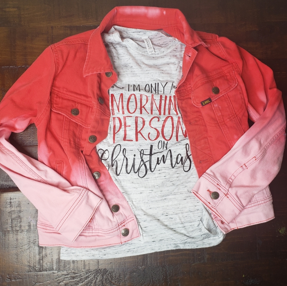 Red distressed bleached denim jacket